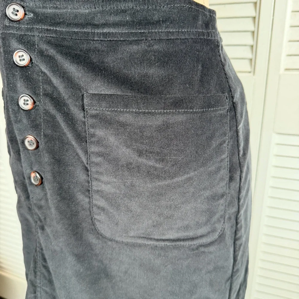 Free People Corduroy‎ Pinafore Mini Dress Black Cross Back Button Front Size 6